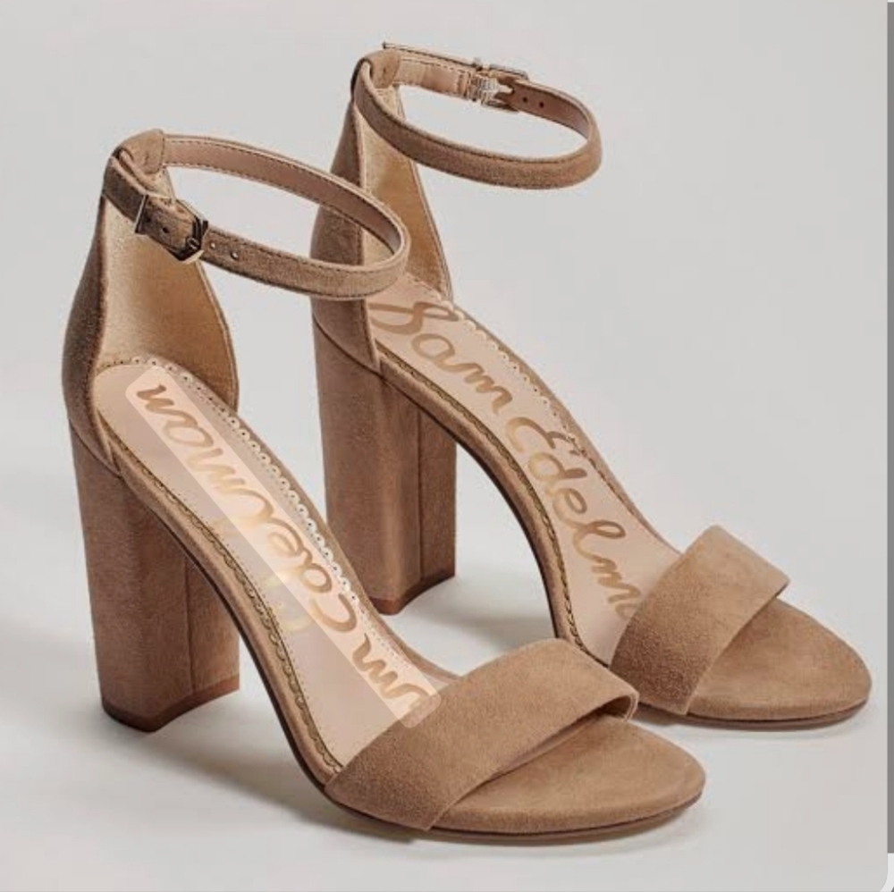 Sam Edelman Yaro Tan Suede Leather Block Heels Womens Size 9.5